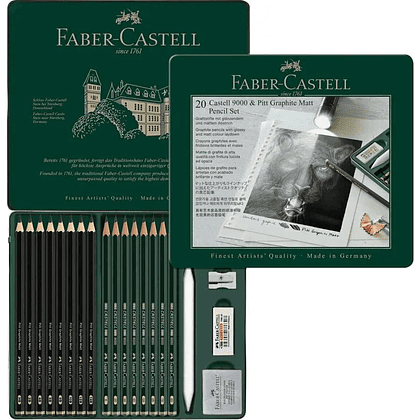 Карандаш чернографитный "Castell 9000", 20 штук,  в металлическом футляре - 3