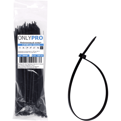 Хомут нейлоновый OnlyPro, 4.8х370 мм, черный, 100 шт