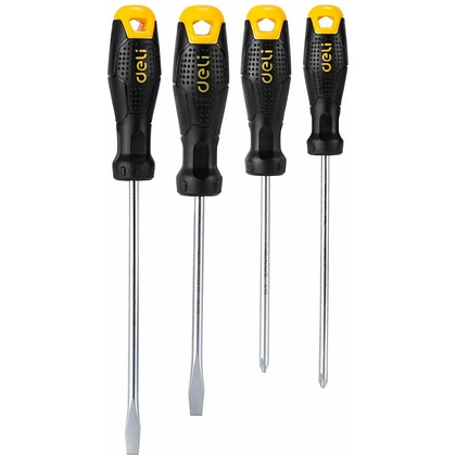 Набор отверток Deli YS EDL620004, 4 шт, SL5x100, SL6x150, PH1x100, PH2x150, черный, желтый