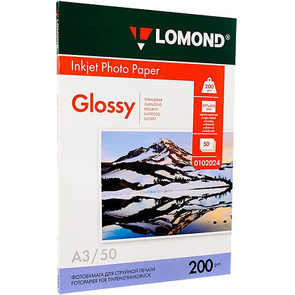 Фотобумага глянцевая для струйной фотопечати "Lomond", А3, 50 листов, 200 г/м2