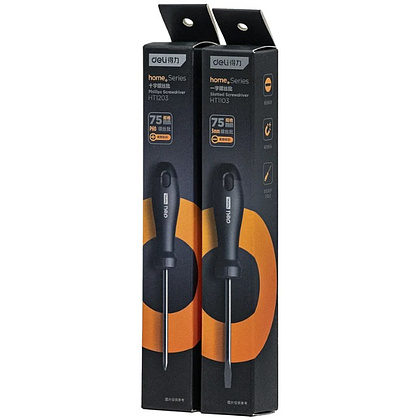 Отвертка Deli HS EHT1103, SL3х75 мм, Soft Touch, черный - 9
