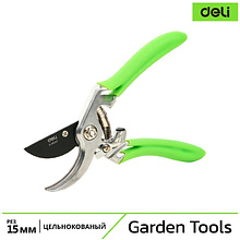Секатор садовый цельнокованный Deli GS EDL580207, пружина, тефлон, 215 мм., черный, зеленый