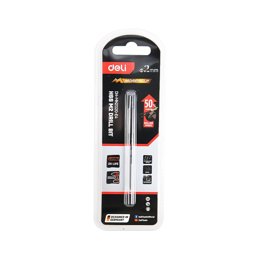 Сверло по металлу Deli RS EDH-MHZ020-E4, 2.0 мм, DIN 338, HSS-TiN - 3