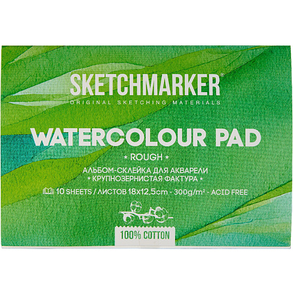 Блок бумаги для акварели "Sketchmarker", А5, 300 г/м2, 10 листов, крупнозернистая