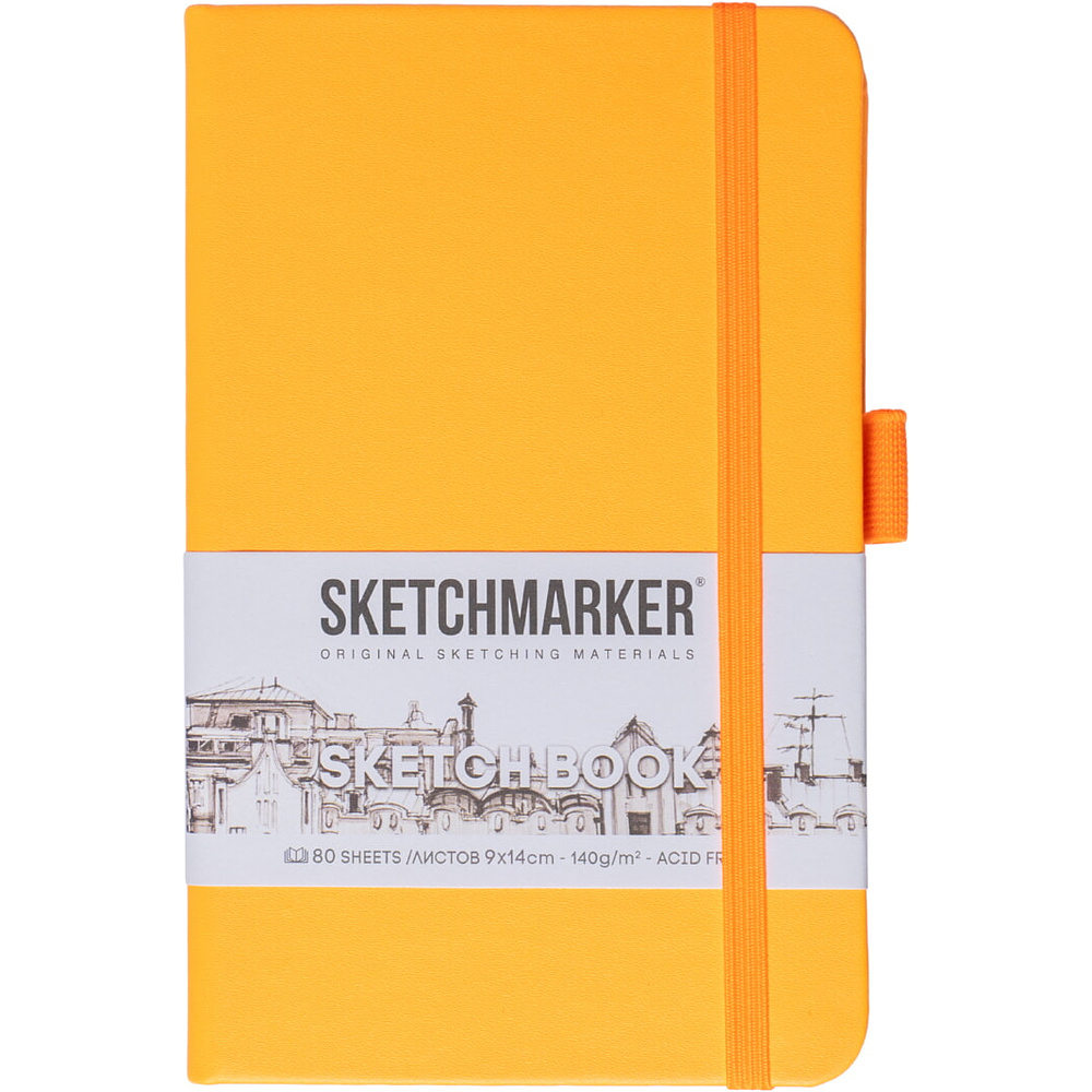 Скетчбук "Sketchmarker", 9x14 см, 140 г/м2, 80 листов, оранжевый неон