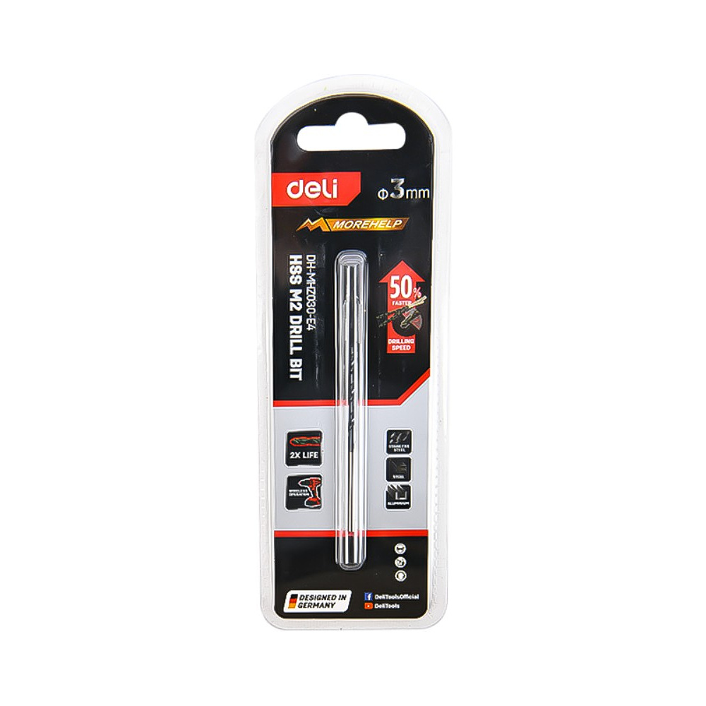 Сверло по металлу Deli RS EDH-MHZ030-E4, 3.0 мм, DIN 338, HSS-TiN - 4