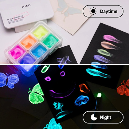 Краски гуашевые "Himi Jelly Cup.Glow in the dark. Bright color", набор 6 цветов, 23 мл., кювета, пластиковый футляр - 10