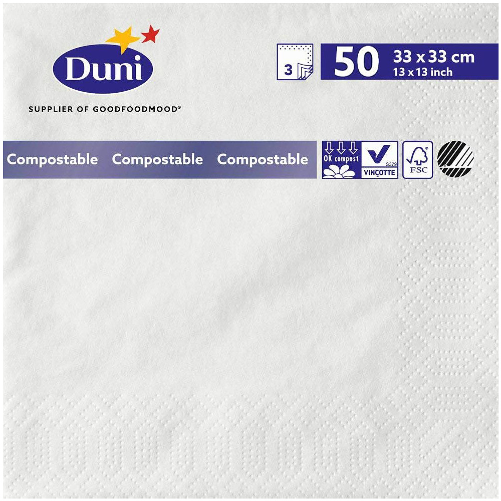 Салфетки бумажные "Duni", 50 шт, 33x33 см, белый