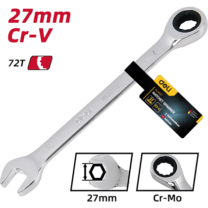 Ключ комбинированный Deli YS EDL34127, 27 мм, с трещоткой, 72 зуба - 6