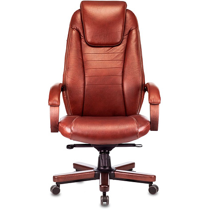 Кресло д/руководителя Бюрократ T-9923WALNUT светло-коричневый Leather Eichel кожа крестовина металл/дерево - 2