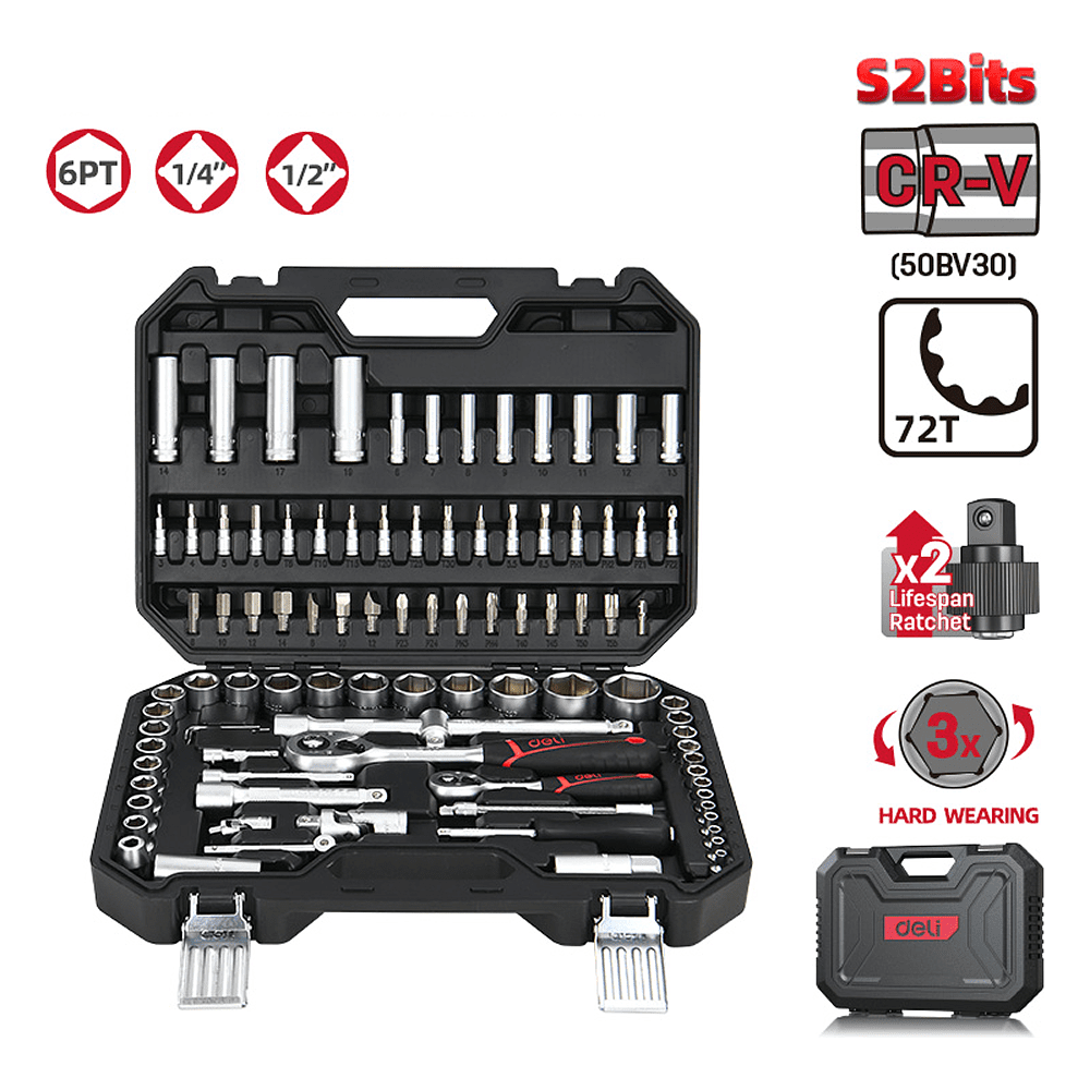 Набор инструмента 1/4", 1/2" Deli RS EDQ44094, 94 предмета - 9