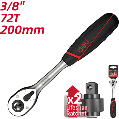 Ключ-трещотка Deli RS EDQ42802, 3/8", 200 мм, 72 зуба - 6