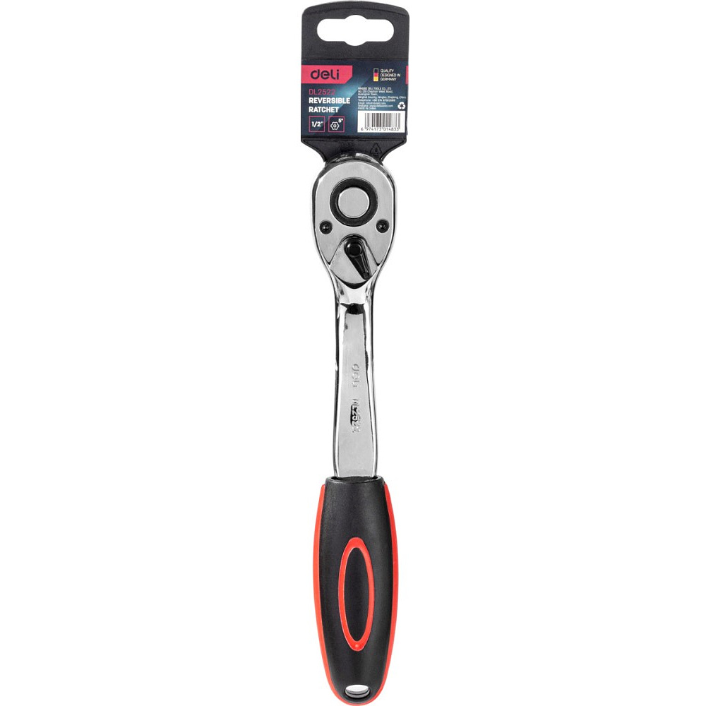Ключ-трещотка Deli RS EDL2522 1/2", 254 мм, 72 зуба, черный, красный - 2