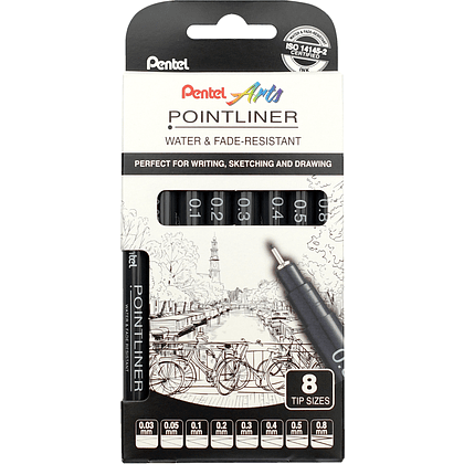 Набор ручек капиллярных "Pointliner", 8 шт, черный