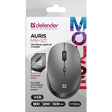 Мышь DEFENDER "Auris MB-027", беспроводная, серый, 800-1600 dpi