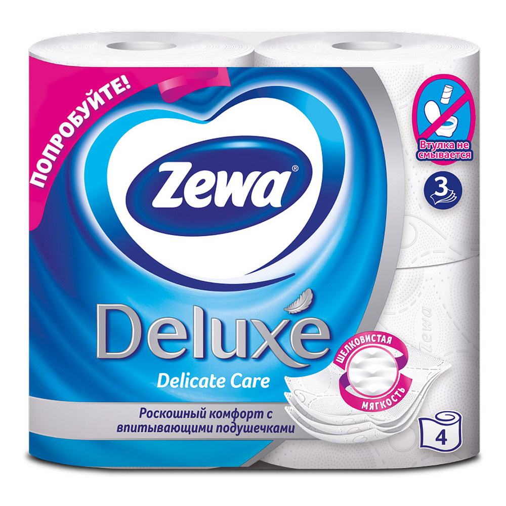 Бумага туалетная "Zewa Deluxe", 3 слоя, 4 рулона - 4