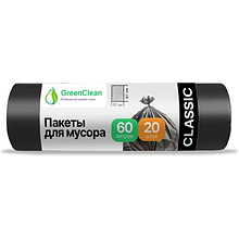 Мешки для мусора GreenClean Classic, 60 л, 20 шт/рулон, ПНД, 6 мкм, 57х67 см, черный