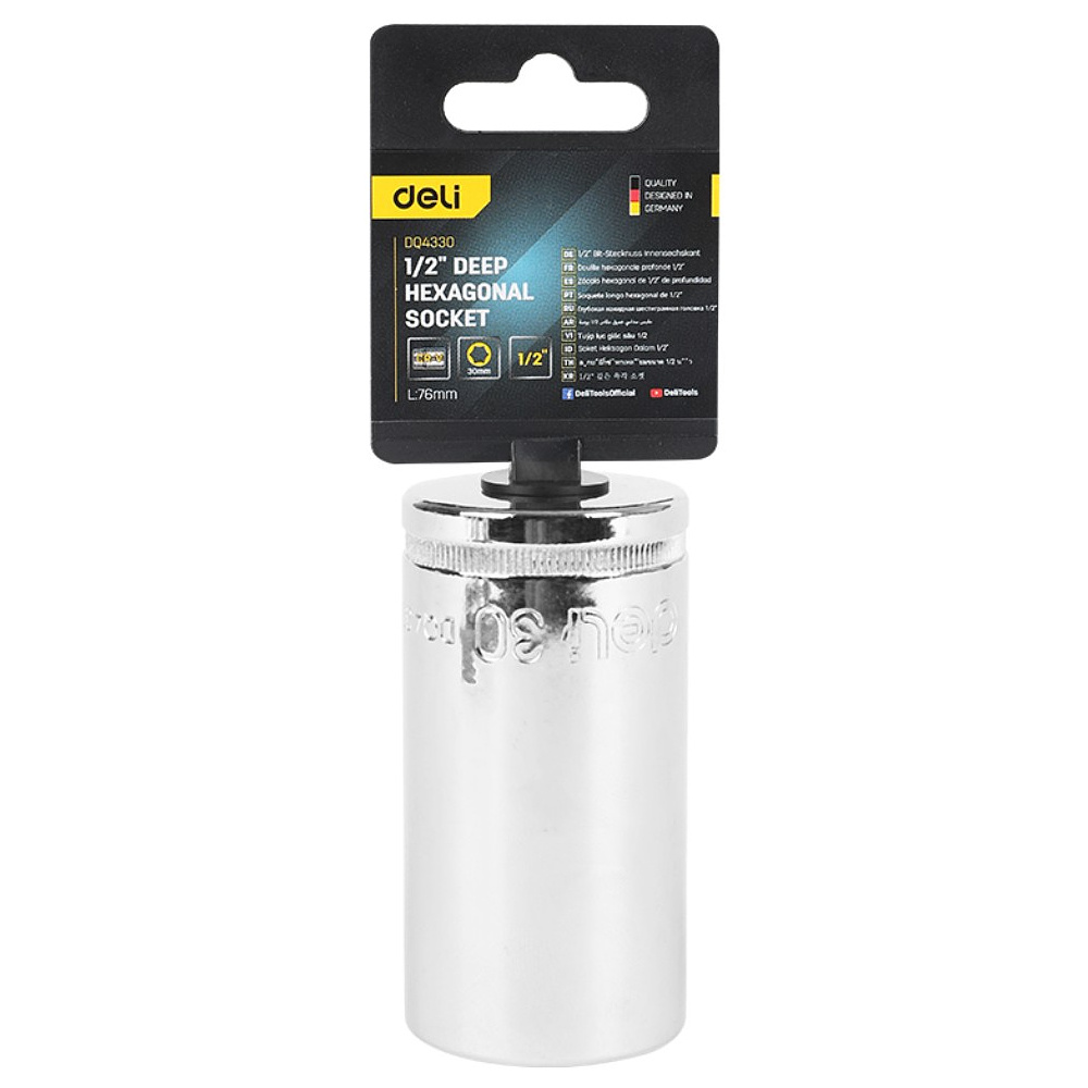 Головка торцевая шестигранная Deli YS EDQ4330 1/2", 30 мм, глубокая, серебристый