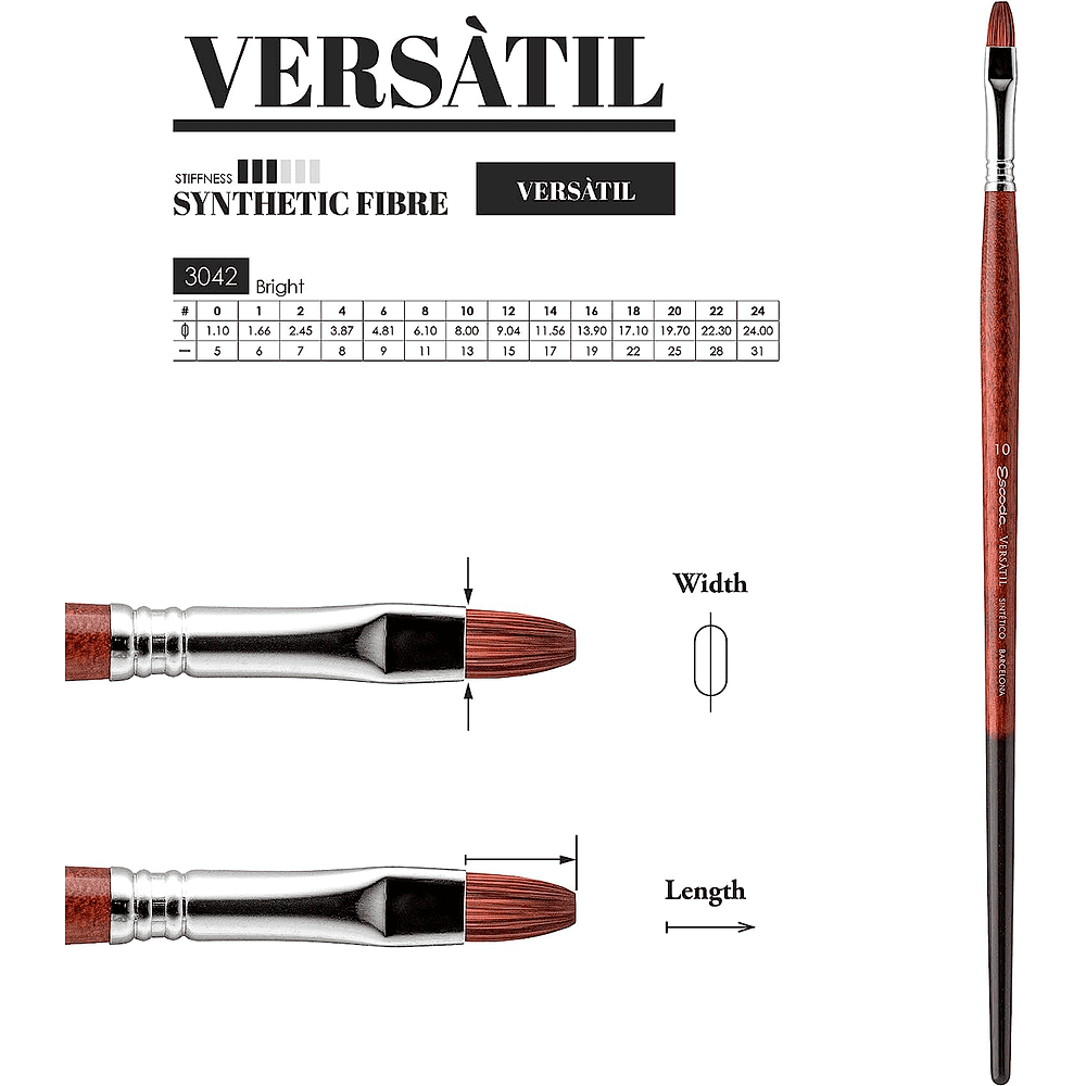 Кисть "Escoda Versatil Brush L/H", синтетика, темно-коричневый, плоская, №18 - 3