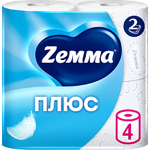 Бумага туалетная Zemma Плюс, 4 рулона, 2 слоя, белый